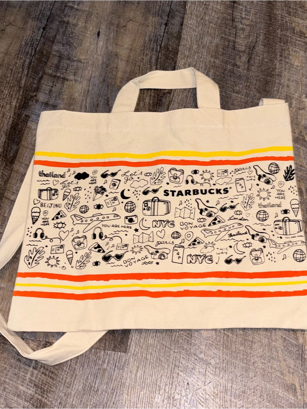 Starbucks Thailand 2018 20th Anniversary Calico Tote Bag Graphic Print 16” X 14”
